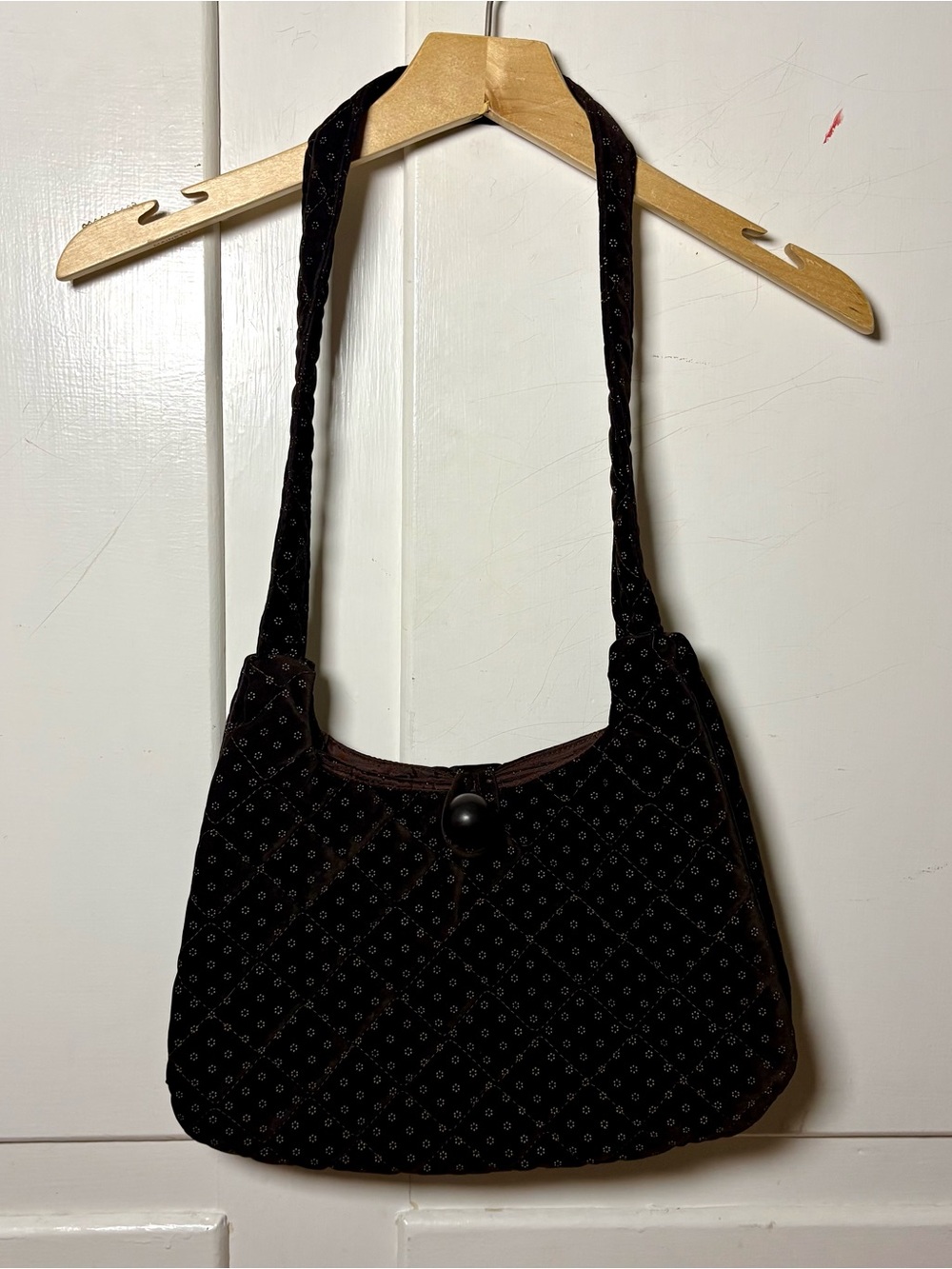 Vintage 90s Brown Quilted Velvet Shoulder Bag Purse